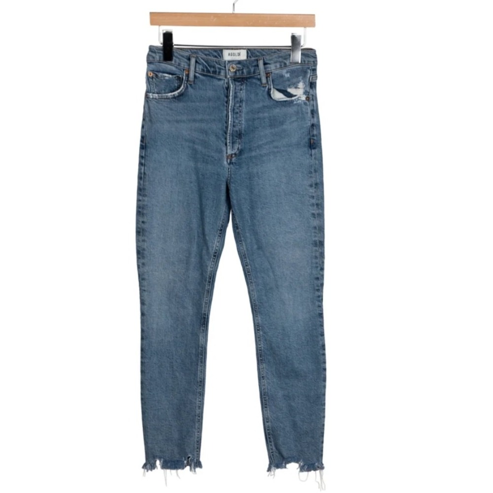 AGOLDE Riley High Rise Straight Crop Jeans Distressed Light Wash Denim size S